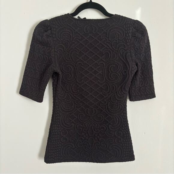 Black Anthropologie Deletta Athlone Quilted Jacquard Puff Sleeve Scoop Top- Xs - Picture 5 of 5